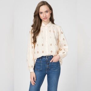 Maje Embroidered Eylet Long Sleeve Blouse